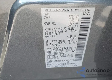 2020 Infiniti Qx60 Signature Edition Awd from USA, damaged, VIN 5N1DL0MM9LC548213